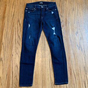 Express Dark Wash Legging Mid Rise Stretch 4s 4c Distressed Hole Blue Skinny